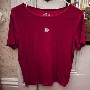Hollister Red Lettuce Trim Baby Tee Short Sleeve Top Size L